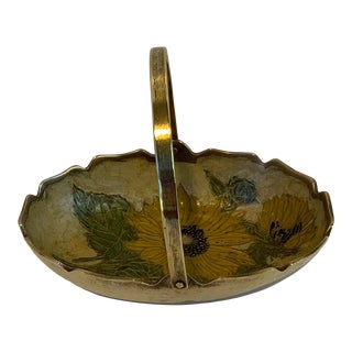 Vintage Enamel on Brass Basket For Sale