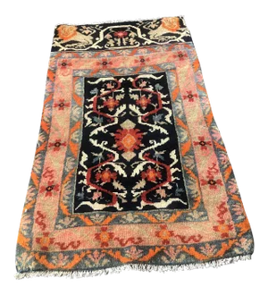 1910s Animal Print Navy/Pink Karabagh Style Area Rug