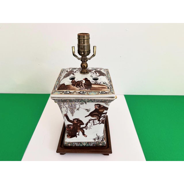1950s Porcelain Monkeys Lamp & Shade For Sale - Image 14 of 18