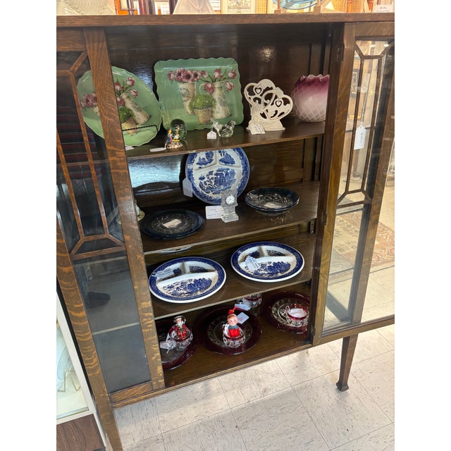 Brown 1920s Fine Locking Oak Curio Cabinet For Sale - Image 8 of 9