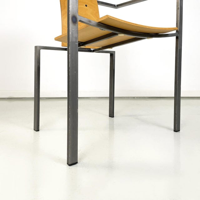 German Modern Squared Chair in Wood and Metal by Karl-Friedrich Foster Kkf, 1980s For Sale - Image 17 of 18