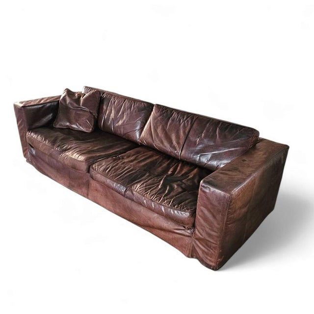 Large Loose Cover Brown Leather Lounge Sofa, 1970s For Sale - Image 13 of 18