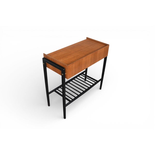 Mid 20th Century Teak + Black Lacquer Console Table With Drawer For Sale - Image 12 of 12
