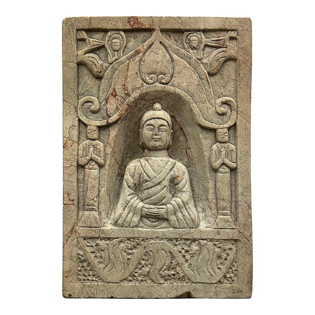 Antique Chinese Stone Temple Wall Sculpture/Buddha Wall Plaque For Sale