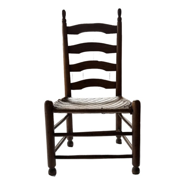 Antique Ladderback Chair With Low / Woven Seat For Sale