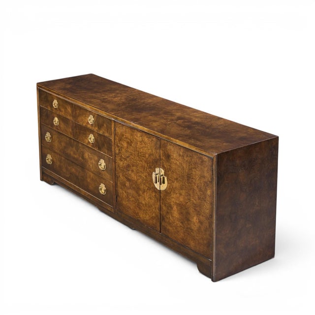 Thomasville Mid Century Burlwood and Brass Credenza For Sale - Image 9 of 10