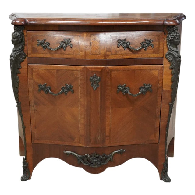 An extraordinary French Renaissance Revival commode in richly figured walnut with sculptural bronze caryatid mounts,...