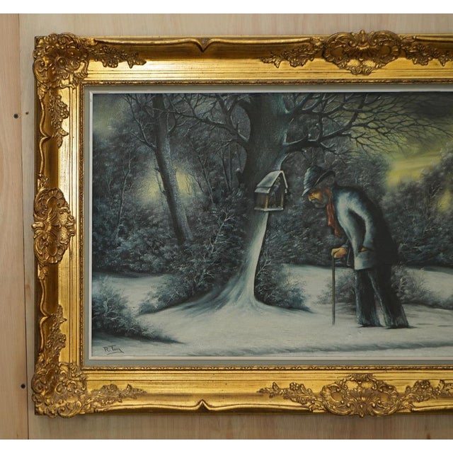 Original Dutch oil painting of an elderly man in a winter scene by R Tuiy A very good looking and decorative oil painting,...