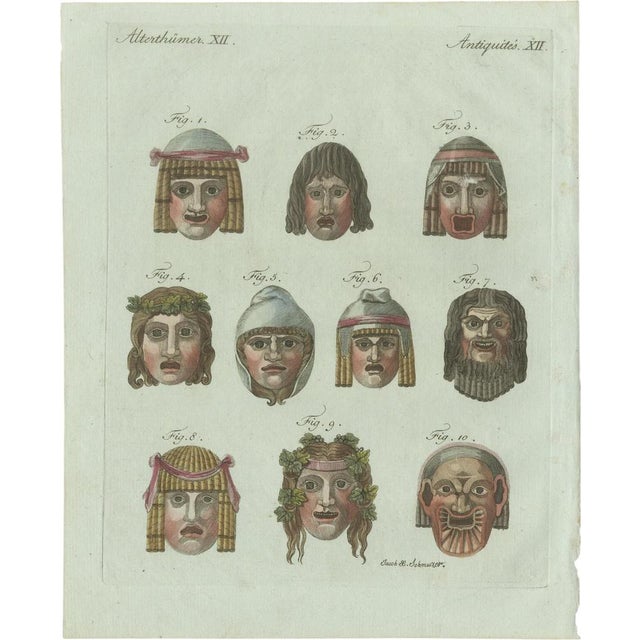 Friedrich Justin Bertuch, Ancient Greek and Roman Theatre Masks, 1802, Engraving For Sale - Image 9 of 9