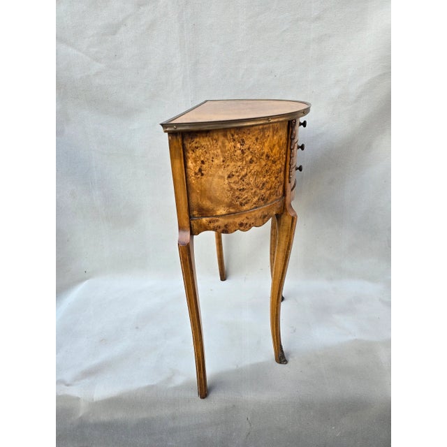 French Antique Burlwood Demilune Table With Drawers For Sale - Image 3 of 11