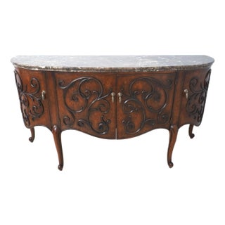 Henredon Chestnut Finish Demilune Marble Top Sideboard For Sale