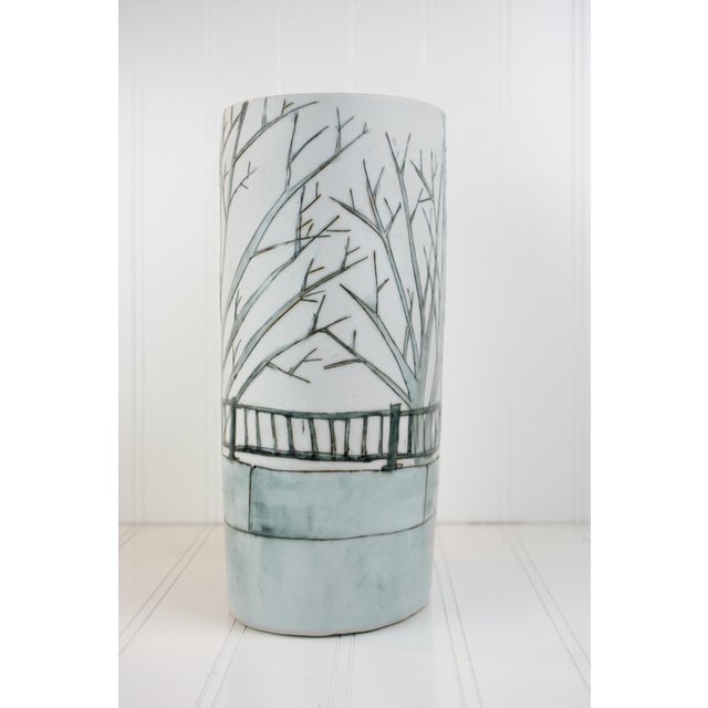 Studio Porcelain Oval Vase With Winter Landscape Motif, Signed For Sale - Image 11 of 18