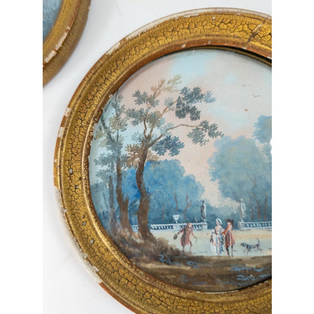 18th Century Pair of French Miniature Gouache Landscape Paintings by Louis-Gabriel Moreau For Sale - Image 9 of 14