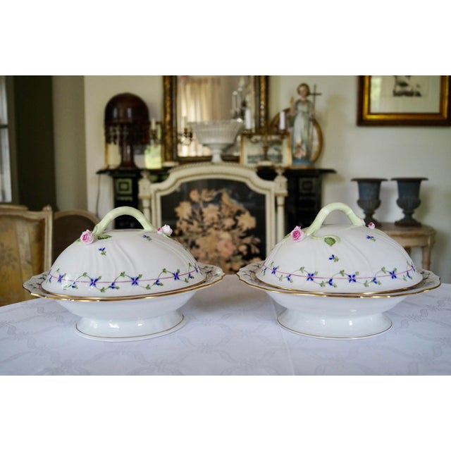 Blue Garland Vegetables Tureens on Stand with Branch Handle from Herend, 2005, Set of 2 For Sale - Image 9 of 11