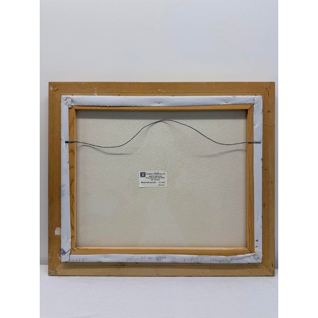 Sky Blue 1980s Framed Impressionist Coastal Village Landscape Painting For Sale - Image 8 of 11