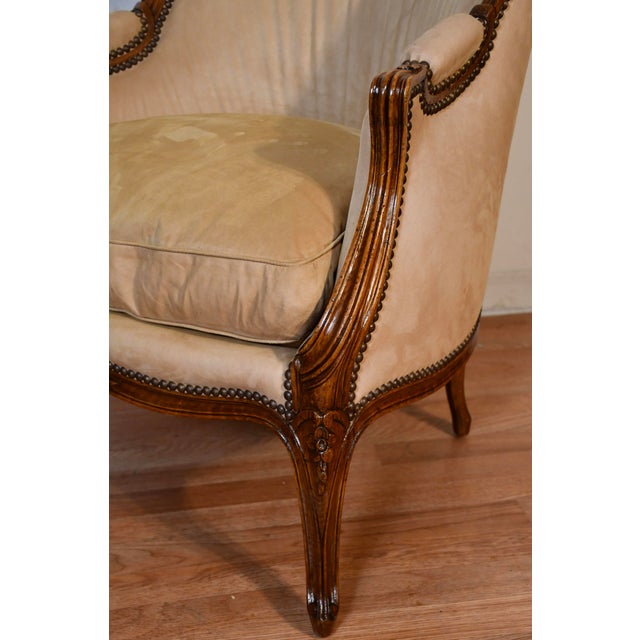 1900 Antique French Louis XV Hand Carved Walnut Living Room Chair / Used Fabric For Sale - Image 11 of 18