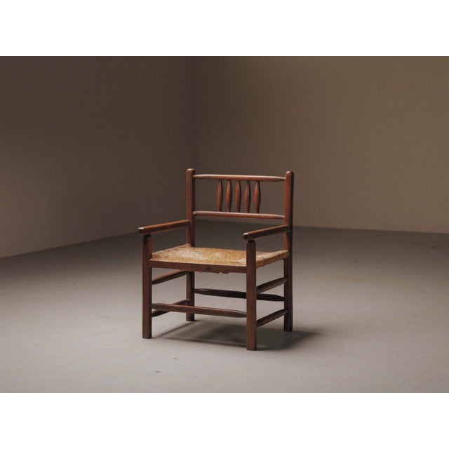 Brutalist Wood and Straw Armchair, France, 1950 For Sale - Image 4 of 18