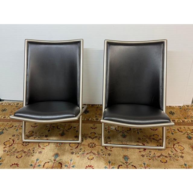 Animal Skin Ward Bennett for Brickel Associates Leather Scissor Chairs, Pair For Sale - Image 7 of 12