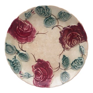 French Majolica Roses Plate Saint Amand, Circa 1890 For Sale