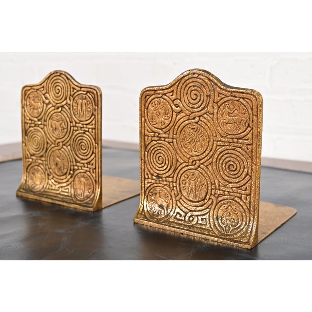 Tiffany Studios New York Bronze Doré Zodiac Bookends, Circa 1910 For Sale - Image 13 of 13
