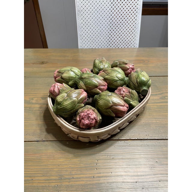 Vintage Italian Ceramic Majolica Artichoke Basket For Sale - Image 14 of 15