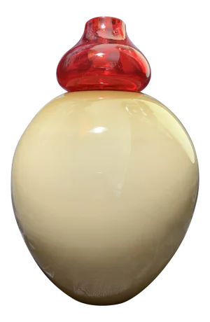 Alfredo Barbini for Oggetti Murano Glass Red and Tan Art Glass Vase, Signed