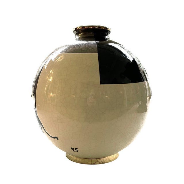 Large decorative spherical vase France, handmade, limited edition. Exp.No. : 26/50 | signed “DC”. Faience with genuine...