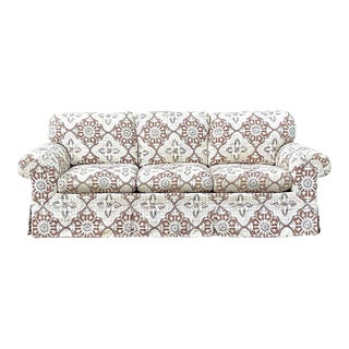 Vintage Boho Roll Arm Sofa in Quadrille “China Seas New Batik” For Sale