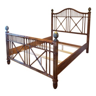 Bamboo, Rattan and Wood Queen Bedframe by Mastercraft For Sale