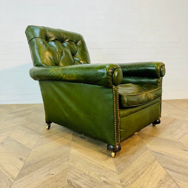 19th Century English Green Leather Club Chair For Sale - Image 6 of 18