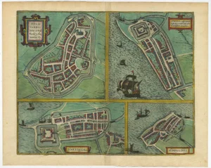 Map of Frisian Cities Bolsward, Stavoren, Harlingen & Hindelopen in the Netherlands, 1598