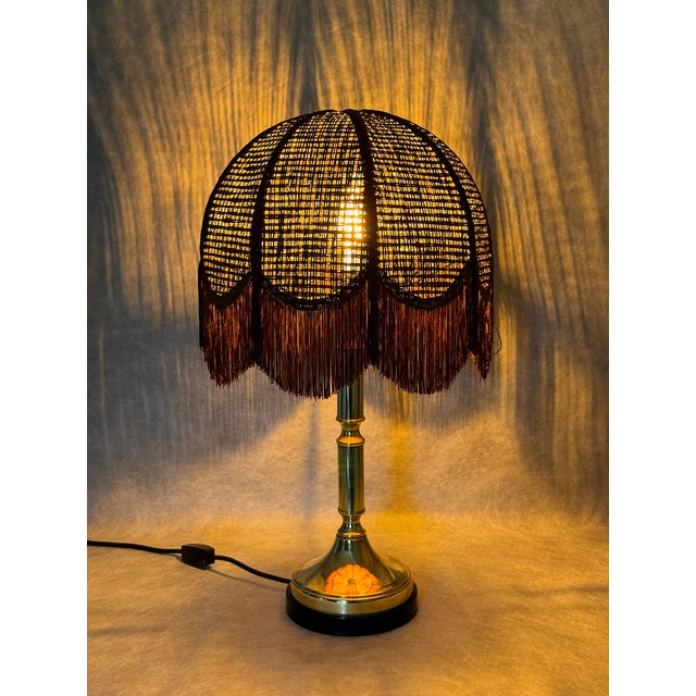 Leola Table Lamp with Woven Shade, 1970s, in Very Good conditions. Designed 1970 to 1979 This piece has an attribution...