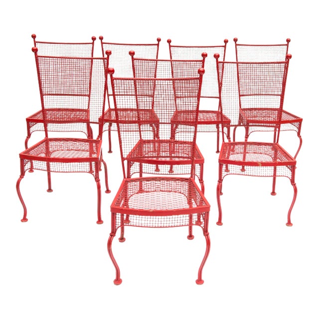 Red Mid Century Woodard Metal Dining Chairs - Set of 8 For Sale