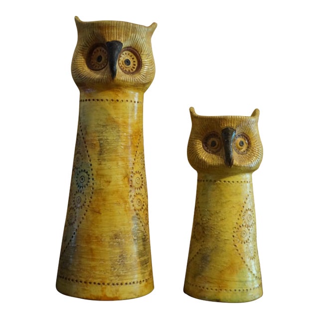 Mid Century Bitossi for Rosenthal Netter Pottery Owl Birds- Set of 2 For Sale