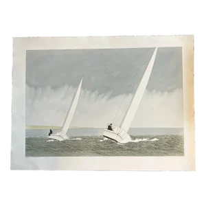 1980’s Vintage Original Etching/Lithograph Print Sailboat Racing Signed