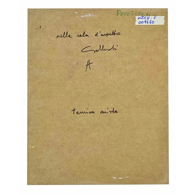 Alberto Gallerati, In the Waiting Room, 1980s, Mixed Media Painting For Sale - Image 4 of 5