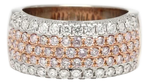 Wide 1.26ctw Pavé Diamond Pink Diamond Band, 18k White & Rose Gold, Ring Size 6