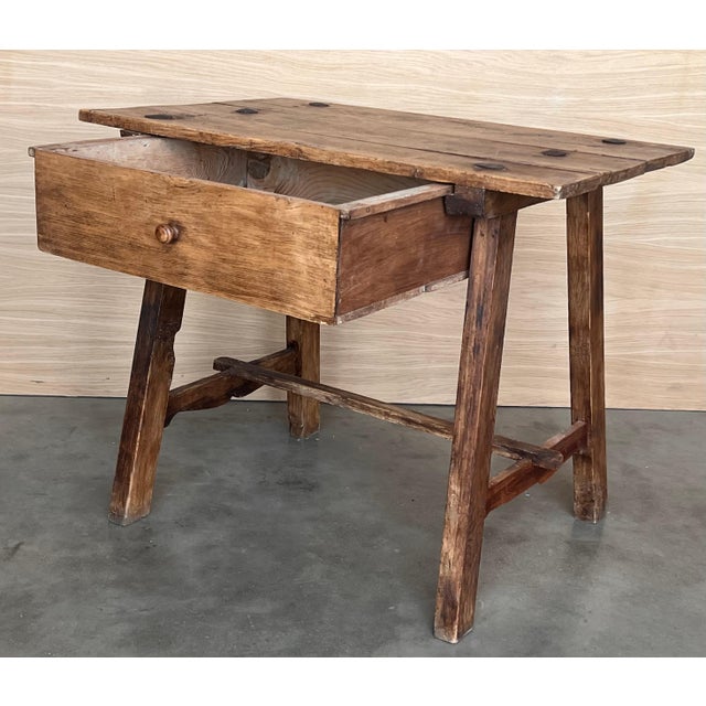 Early 20th Century Early 20th Century French Oak Worktable Table with One Drawer, 1920s For Sale - Image 5 of 18