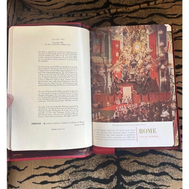 1955 Holy Angels Edition Catholic Bible – Red Gilt Illustrated Bible With Original Presentation Box For Sale - Image 9 of 9