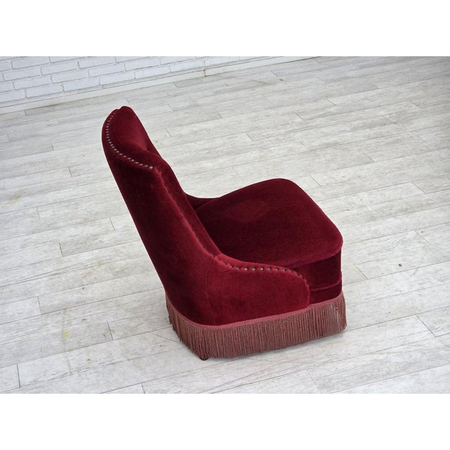 Danish Armchair in Red Furniture Velour and Beech Wood Legs, 1960s For Sale - Image 10 of 18