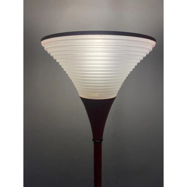Vintage Italian Red Floor Lamp with Funnel-Shaped Glass Shade, 1980 For Sale - Image 3 of 11