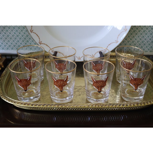 Red Mid-20th Century Cyril Gorainoff–Attributed Hand-Painted Fox Mask Cocktail Glasses — Set of 8 For Sale - Image 8 of 15