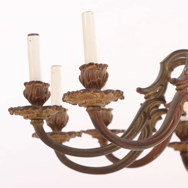 1910 French Baroque Style Twelve-Arm Bronze Chandelier For Sale - Image 4 of 5