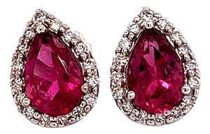Natural Pink Tourmaline Diamond Stud Earrings 14k W Gold 2.02 TCW Certified