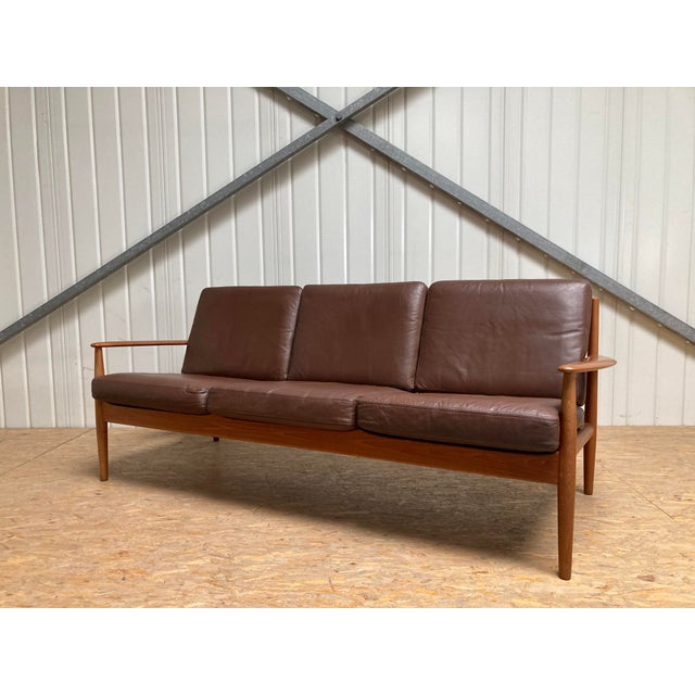 Brown Teak and Leather Sofa by Grete Jalk for France & Son, 1960s For Sale - Image 8 of 18