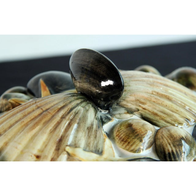 Ceramic Vintage Majolica Ceramic Shellfish Lidded Casserole Serving Bowl For Sale - Image 7 of 10