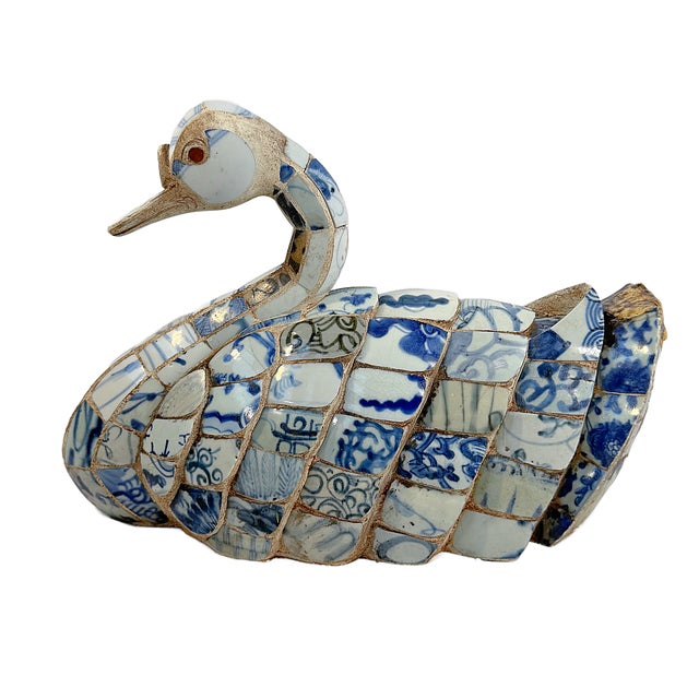 Mid 20th Century Shard Ware Blue and White Porcelain Mosaic Swan For Sale In Houston - Image 6 of 8