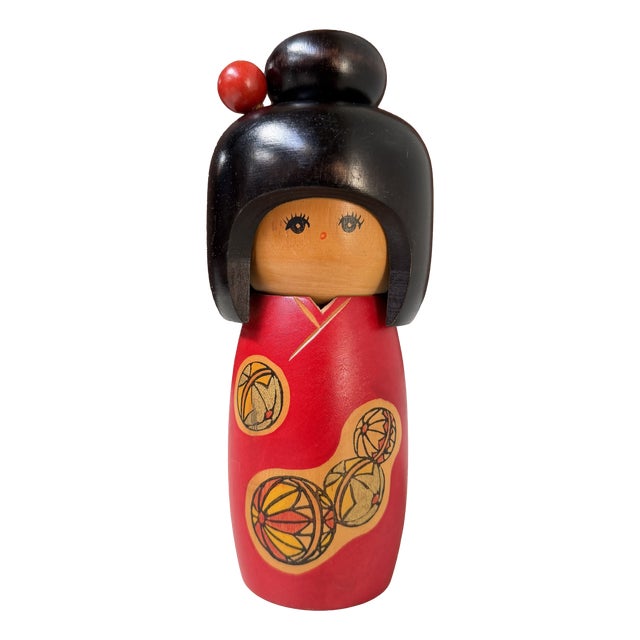 Vintage Sōsaku Kokeshi with Temari Motif, 1980s For Sale