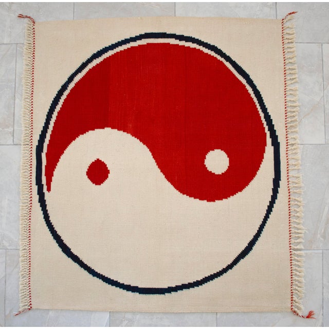 Modern Turkish Kilim, Unique Yin Yang Design Rug, Zen Home Decor - 3'9" X 3'3" For Sale - Image 12 of 15