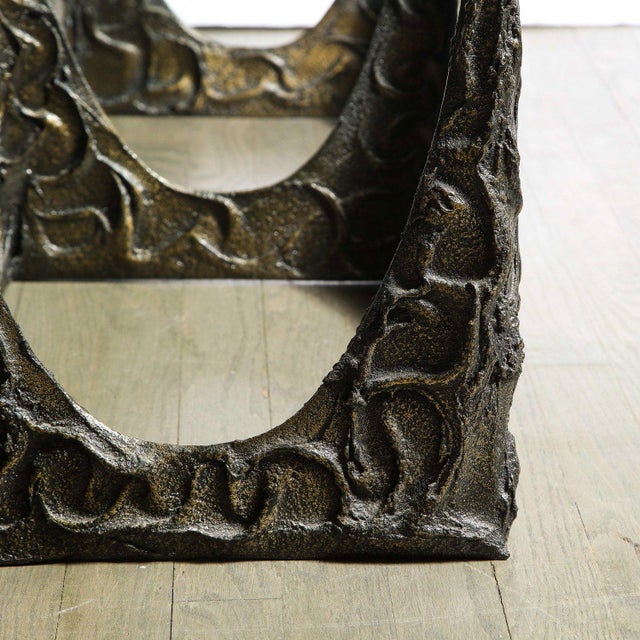 Paul Evans Signed & Dated Rectangular Sculpted Bronze and Glass Cocktail Table For Sale - Image 11 of 12